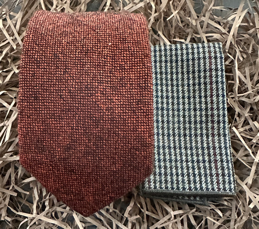 Wide and Skinny Width Tie - The Maple Burnt Orange Tie and Ox-Eye Pocket Square in Wool, Men's Gifts, Wedding Attire