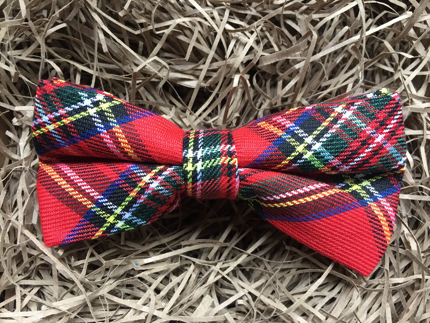 Men's red tartan bow tie ideal for formal wear. The tie is handmade at Daisy and Oak Studio, UK