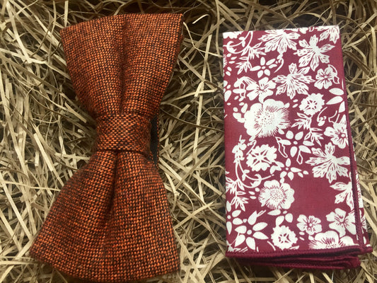 The Maple and Amaryllis: Burnt Orange Bow Tie, Wool Bow Tie, Pocket Square, Ties For Men, Gifts For Men, Wedding Ties