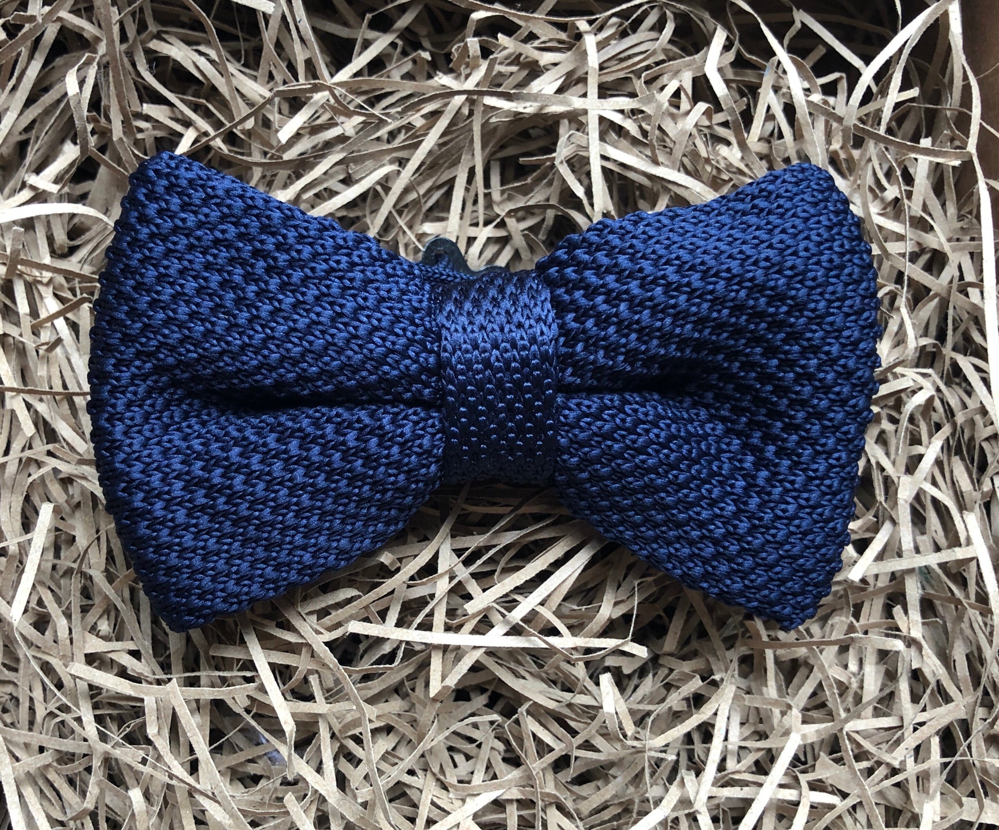 The Larkspur Bow Tie: Navy Pre-Tied Bow Tie, Blue Knitted Bow Tie, Mens Bow Ties, Knitted Bow Tie, Men's Gifts, Men's Bow Ties