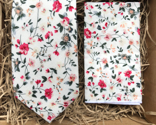 The Briar Rose Set: Floral Pink Men's Ties, Tie Set, Floral Pocket Square, Mens Gifts, Blush Pink Wedding Ties, Men's Necktie