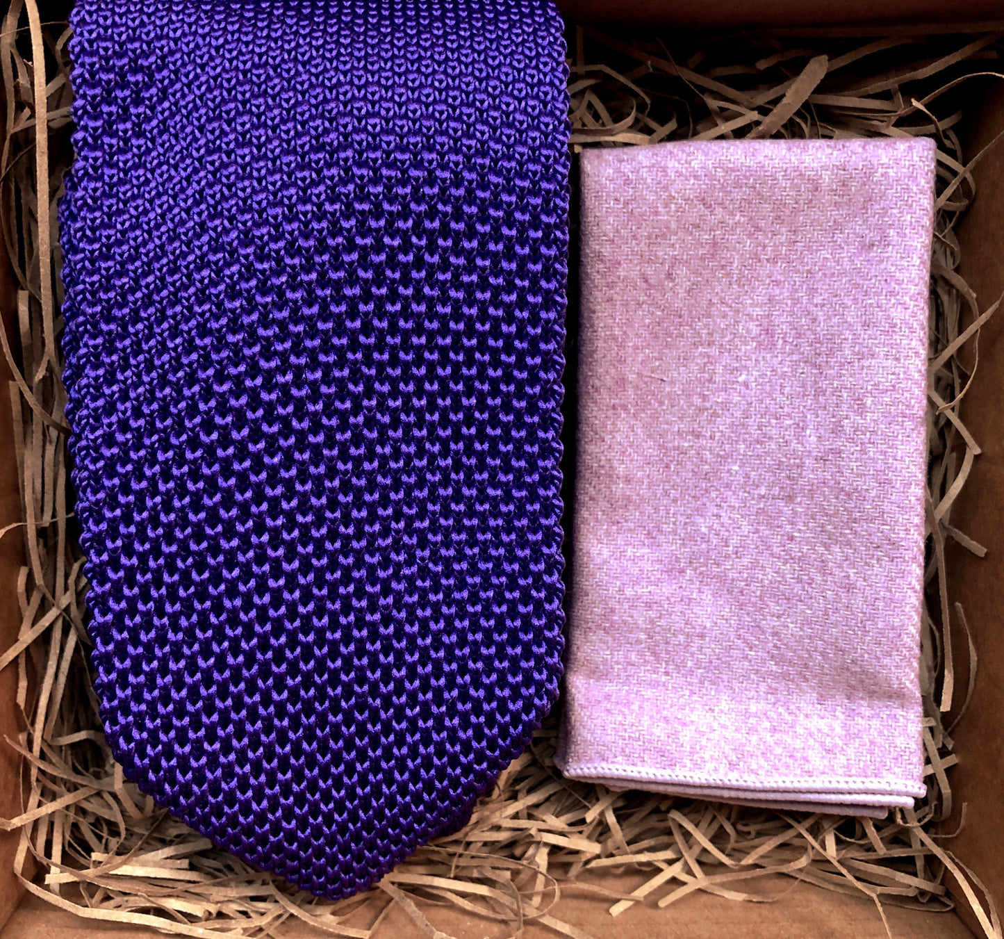 The Baneberry: Men's Purple Knitted Tie,  Lavender Pocket square, Purple Ties for men, Groomsmen Gifts, Pocket Square, Purple Wedding Ties